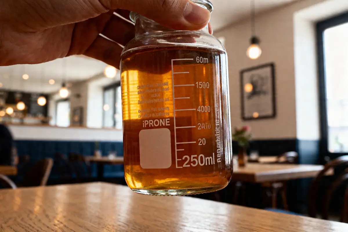 Main tenant un bocal de 250 ml dans un café similaire à 25 cl en ml