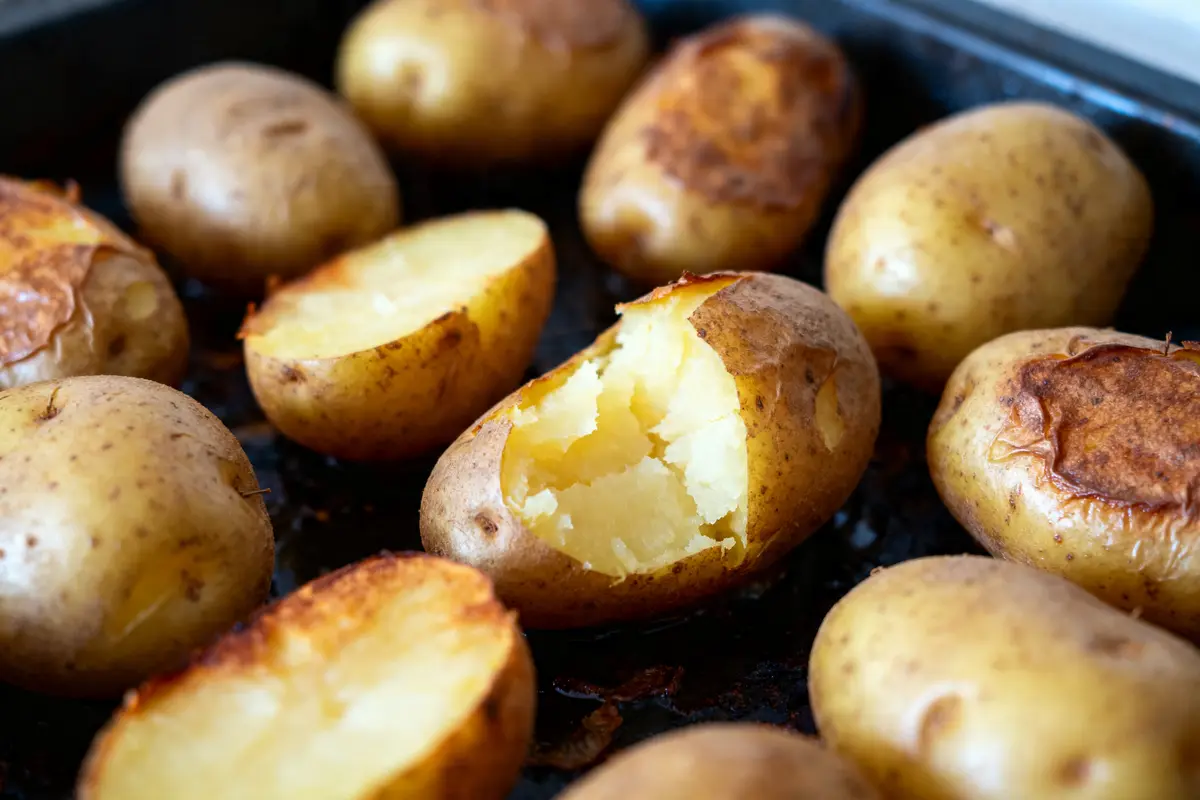 Pommes de terre cuites au four avec peau dorée et chair tendre cuisson de pomme de terre au four