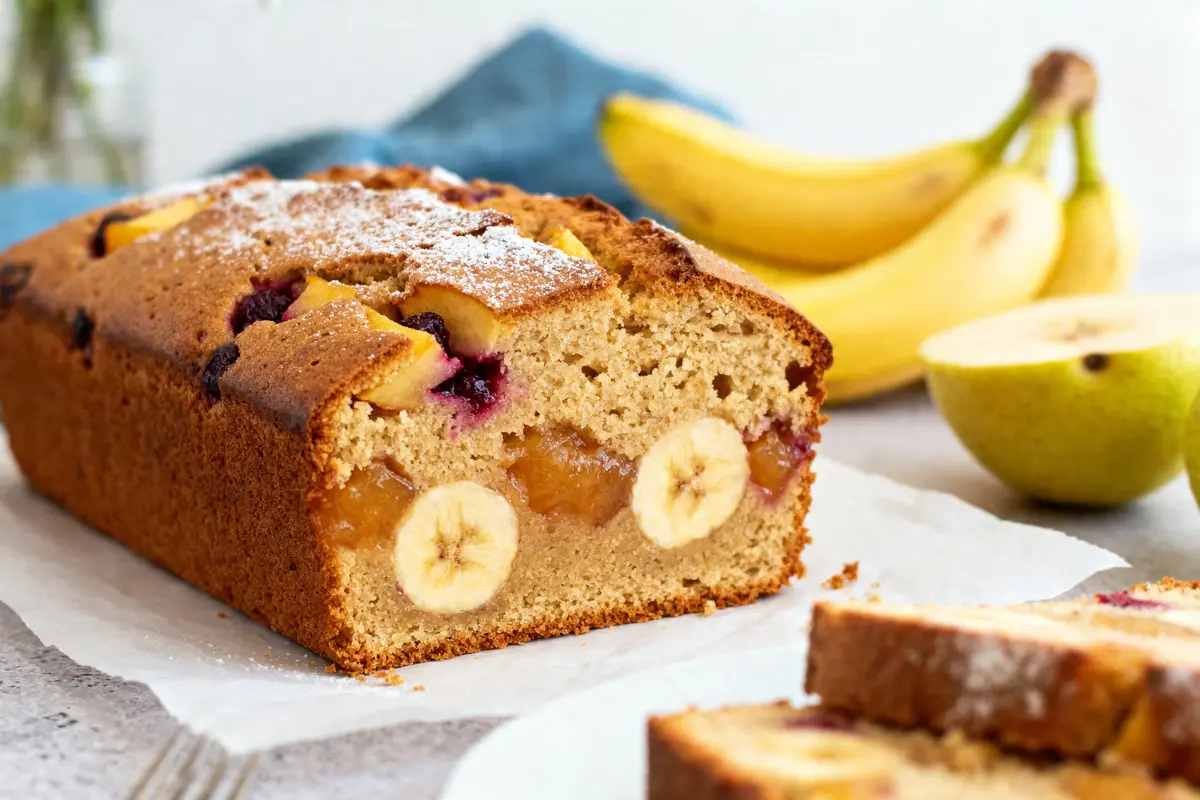 Gâteau sans matière grasse ni sucre avec fruits frais en tranches pour recette de gâteau