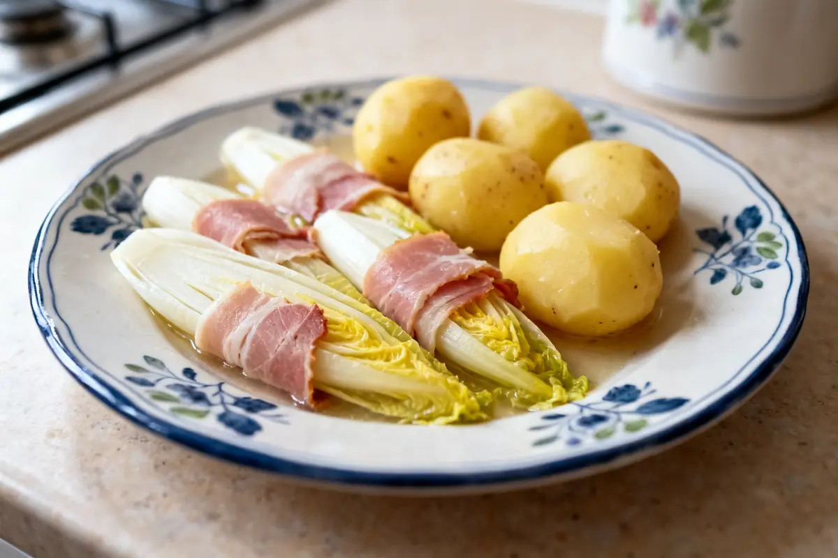 Assiettes d'endives au jambon et pommes de terre, parfait accompagnement pour les endives au jambon
