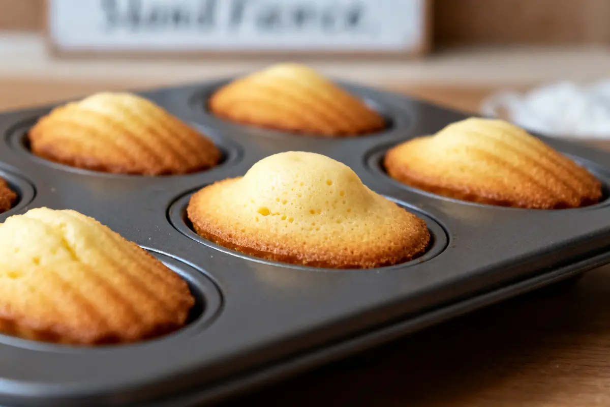 Madeleines dorées cuites au four, illustrant une délicieuse recette de biscuit madeleine fait maison
