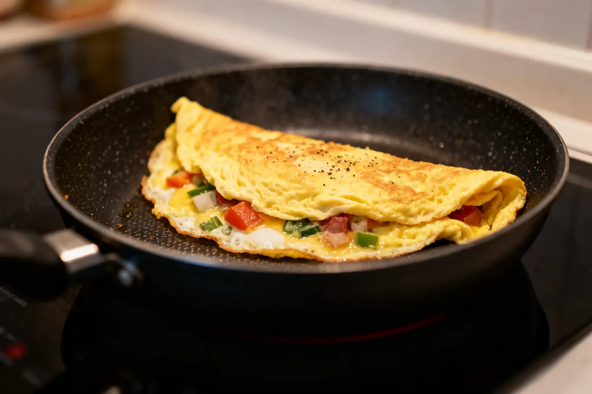 Omelette aux légumes cuite à la poêle, recette d'omelette savoureuse et facile à préparer