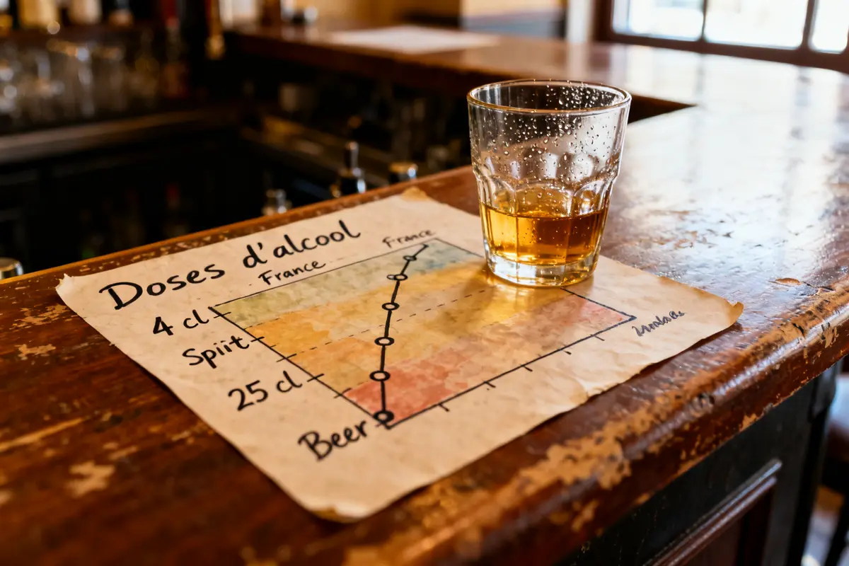 Verre de whisky sur tableau des doses d'alcool en bar cl ambiance vintage bar